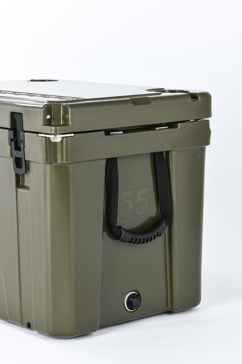 Full-size quick drain plug on Boright 65QT rotomolded cooler