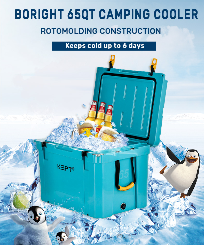 Boright 65QT rotomolded cooler box from China, food-grade LLDPE hard cooler with 6-day ice retention